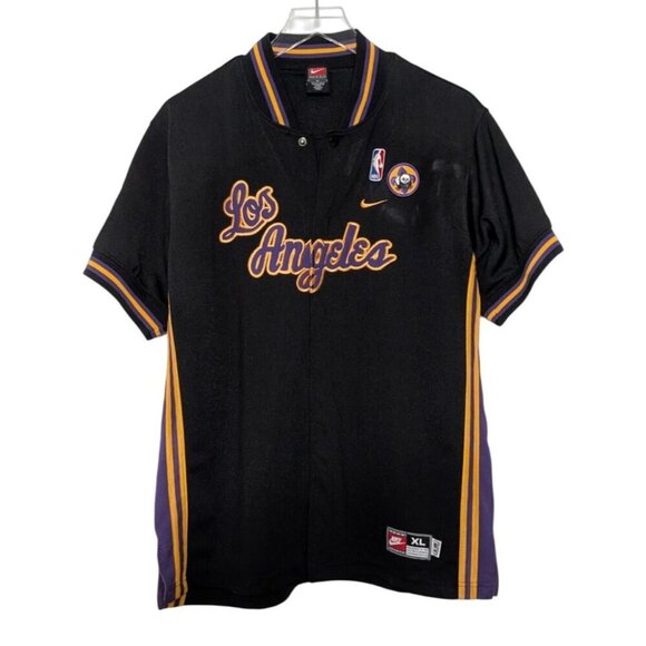 Nike Team Los Angeles Lakers Embroidered Snap Jersey Mens Size XL Black Vintage - Picture 1 of 13